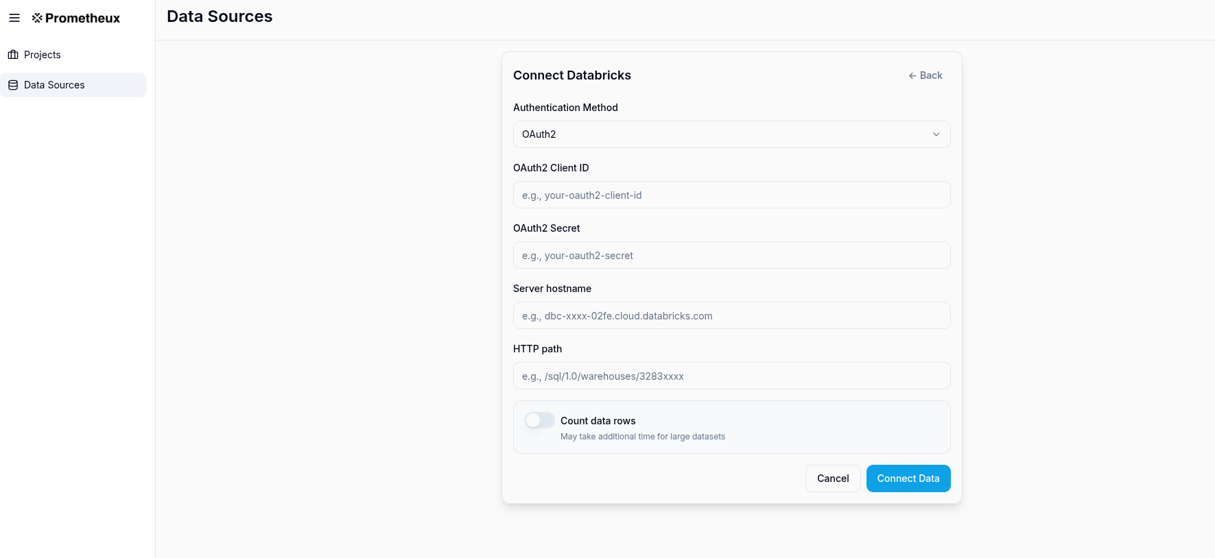 Databricks Connection UI
